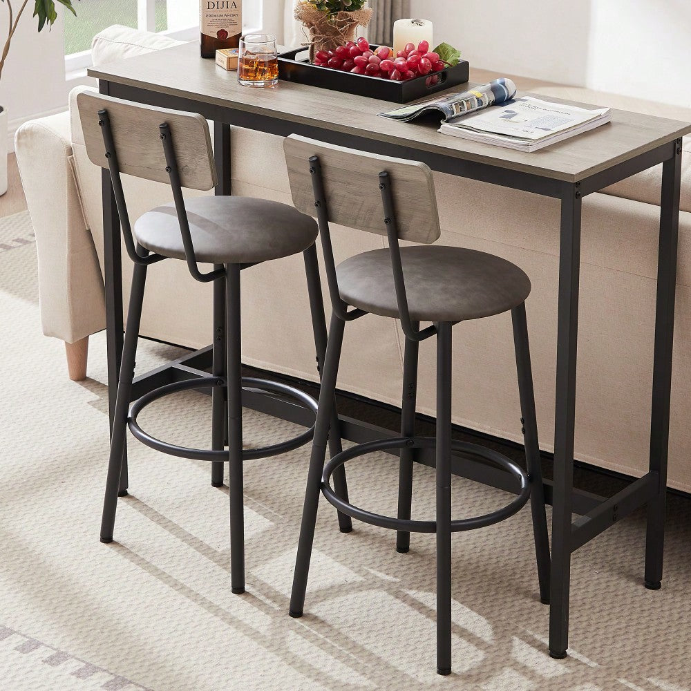 Bar Table Set With 2 PU Soft Seat Bar Stools And Backrest 43.31 Inch Long 15.75 Inch Wide 35.43 Inch High