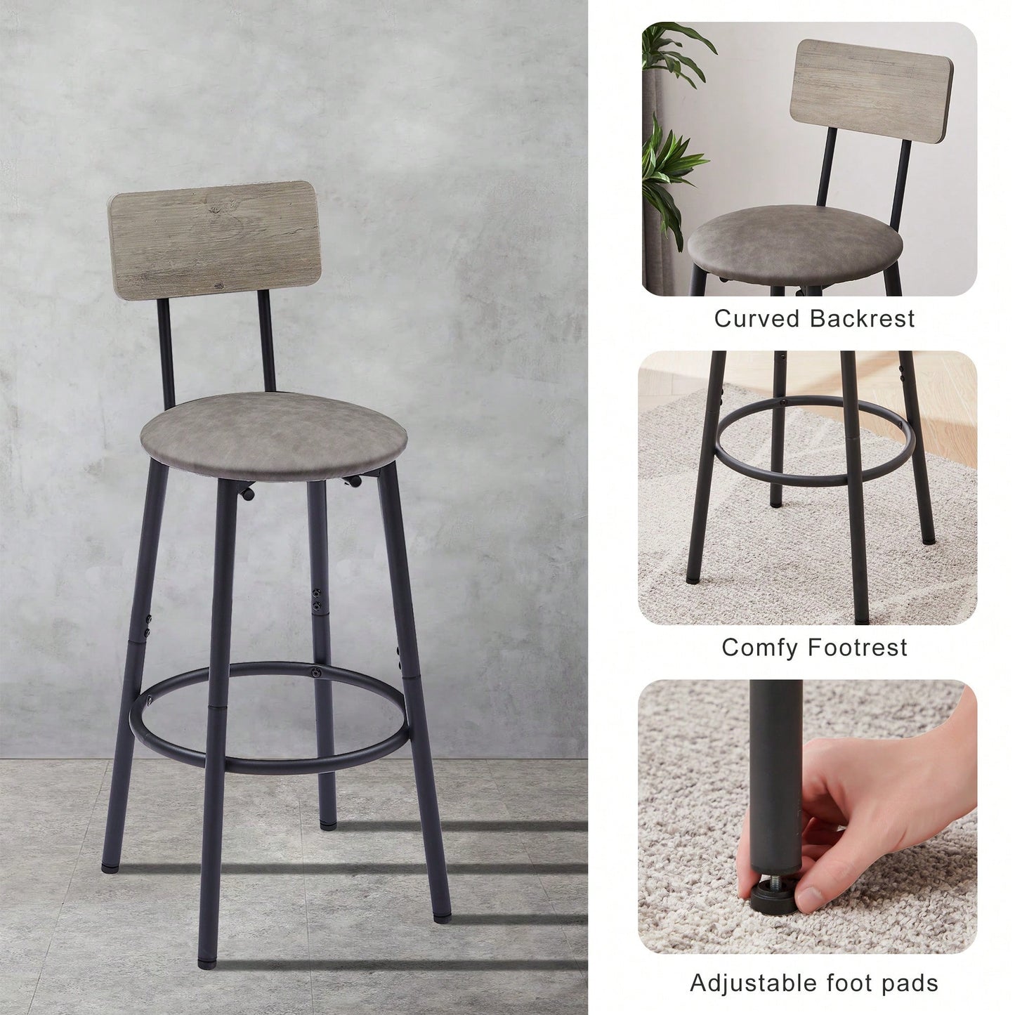 Bar Table Set With 2 PU Soft Seat Bar Stools And Backrest 43.31 Inch Long 15.75 Inch Wide 35.43 Inch High