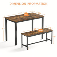 Industrial Rustic Dining Table Set With 2 Benches And Chairs For Kitchen Breakfast Living Room Party Room