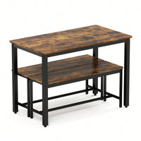 Industrial Rustic Dining Table Set With 2 Benches And Chairs For Kitchen Breakfast Living Room Party Room