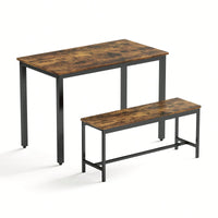 Industrial Rustic Dining Table Set With 2 Benches And Chairs For Kitchen Breakfast Living Room Party Room