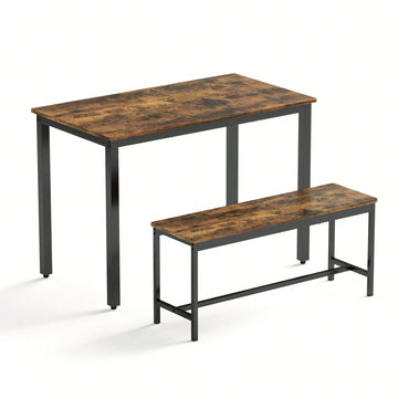 Industrial Rustic Dining Table Set With 2 Benches And Chairs For Kitchen Breakfast Living Room Party Room
