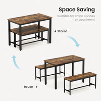 Industrial Rustic Dining Table Set With 2 Benches And Chairs For Kitchen Breakfast Living Room Party Room