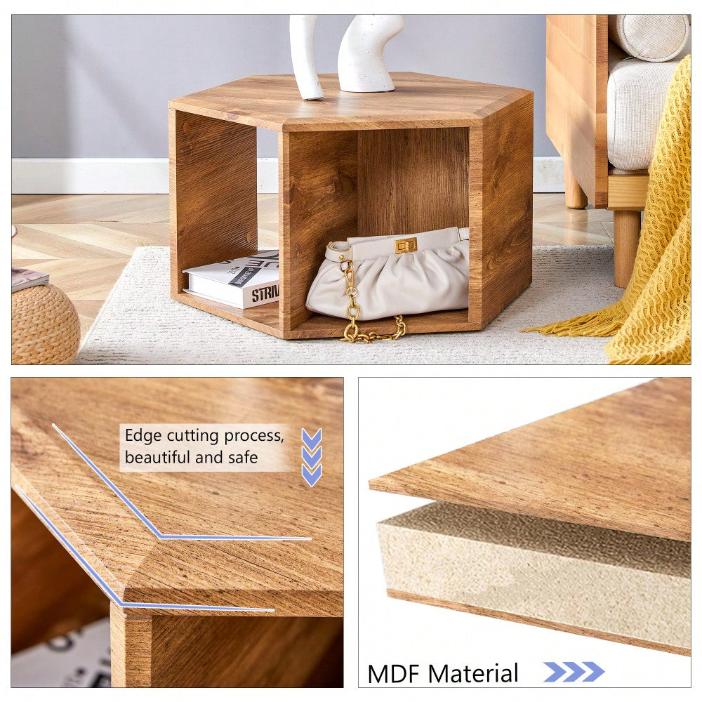 Hexagonal MDF Coffee Table With Unique Pattern Stickers And Multi-Hole Design For Enhanced Storage And Versatile Style