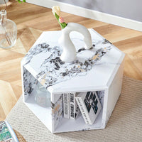 Hexagonal MDF Coffee Table With Unique Pattern Stickers And Multi-Hole Design For Enhanced Storage And Versatile Style