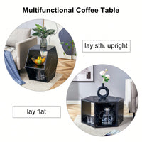 Hexagonal MDF Coffee Table With Unique Pattern Stickers And Multi-Hole Design For Enhanced Storage And Versatile Style