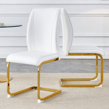 Elegant Black PU Dining Chairs Set Of 2 High Resilience With Arched Gold Metal Legs