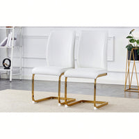 Elegant Black PU Dining Chairs Set Of 2 High Resilience With Arched Gold Metal Legs