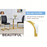 Elegant Black PU Dining Chairs Set Of 2 High Resilience With Arched Gold Metal Legs