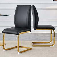 Elegant Black PU Dining Chairs Set Of 2 High Resilience With Arched Gold Metal Legs