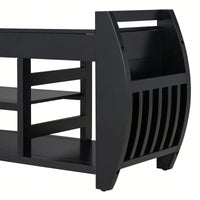 Multifunctional Storage Bench With Cushion And Curved Sides For Entryway And Living Room In Black