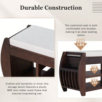 Multifunctional Storage Bench With Cushion And Curved Sides For Entryway And Living Room In Black