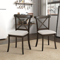 Modern Fabric Upholstered X Back Dining Chairs Set Of 2, Rubber Wood Farmhouse Style Kitchen Side Chairs In Oak Finish