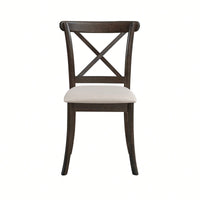Modern Fabric Upholstered X Back Dining Chairs Set Of 2, Rubber Wood Farmhouse Style Kitchen Side Chairs In Oak Finish