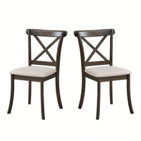 Modern Fabric Upholstered X Back Dining Chairs Set Of 2, Rubber Wood Farmhouse Style Kitchen Side Chairs In Oak Finish