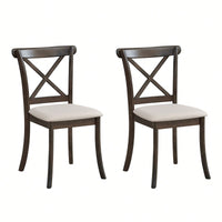 Modern Fabric Upholstered X Back Dining Chairs Set Of 2, Rubber Wood Farmhouse Style Kitchen Side Chairs In Oak Finish