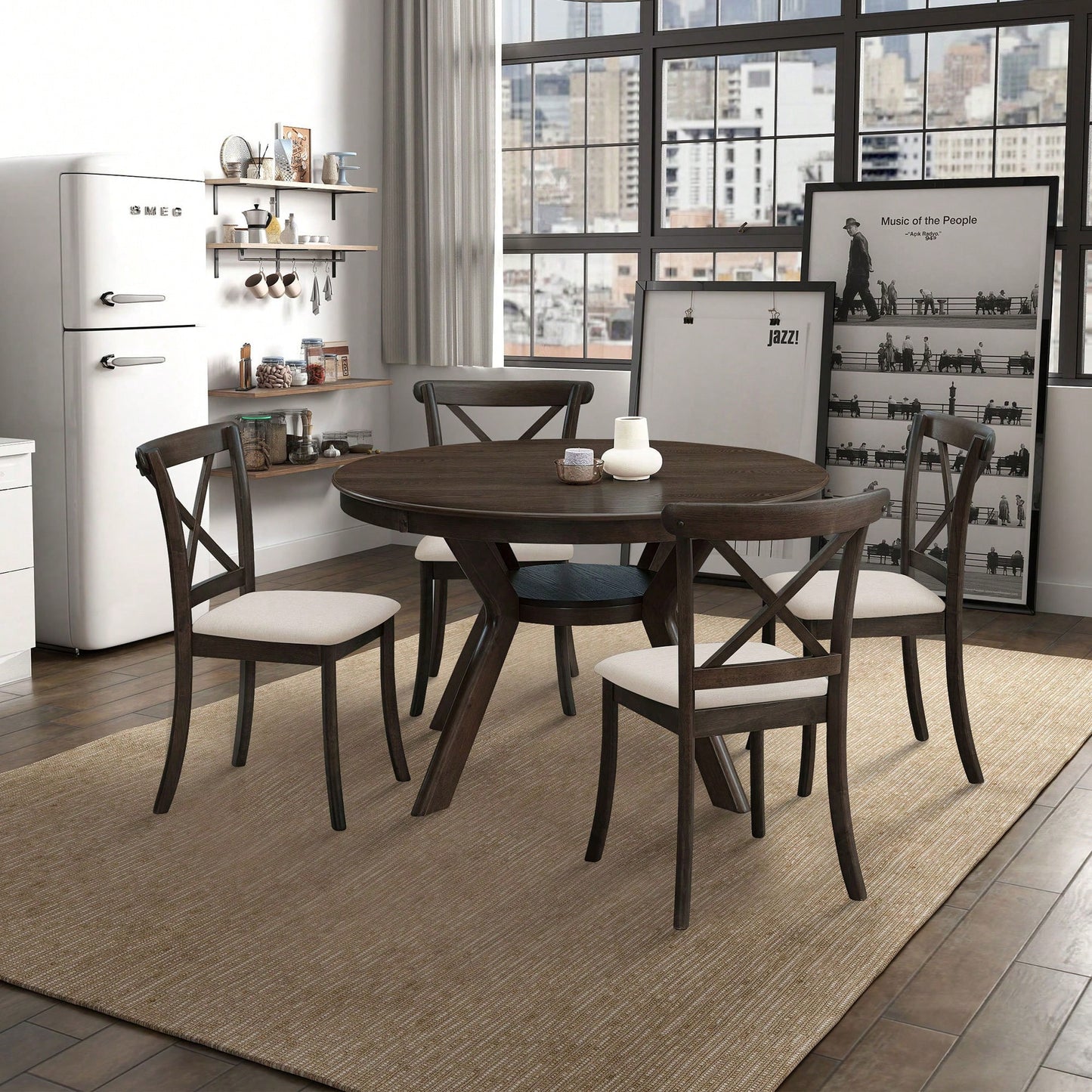 Modern Fabric Upholstered X Back Dining Chairs Set Of 2, Rubber Wood Farmhouse Style Kitchen Side Chairs In Oak Finish