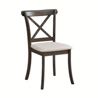 Modern Fabric Upholstered X Back Dining Chairs Set Of 2, Rubber Wood Farmhouse Style Kitchen Side Chairs In Oak Finish