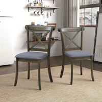 Modern Fabric Upholstered X Back Dining Chairs Set Of 2, Rubber Wood Farmhouse Style Kitchen Side Chairs In Oak Finish