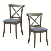 Modern Fabric Upholstered X Back Dining Chairs Set Of 2, Rubber Wood Farmhouse Style Kitchen Side Chairs In Oak Finish