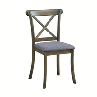 Modern Fabric Upholstered X Back Dining Chairs Set Of 2, Rubber Wood Farmhouse Style Kitchen Side Chairs In Oak Finish