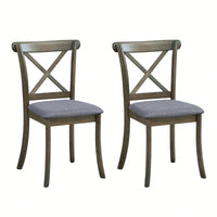 Modern Fabric Upholstered X Back Dining Chairs Set Of 2, Rubber Wood Farmhouse Style Kitchen Side Chairs In Oak Finish