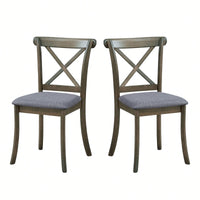 Modern Fabric Upholstered X Back Dining Chairs Set Of 2, Rubber Wood Farmhouse Style Kitchen Side Chairs In Oak Finish