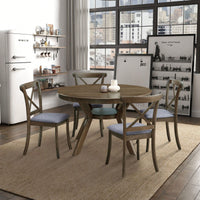 Modern Fabric Upholstered X Back Dining Chairs Set Of 2, Rubber Wood Farmhouse Style Kitchen Side Chairs In Oak Finish