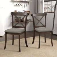 Modern Fabric Upholstered X Back Dining Chairs Set Of 2, Rubber Wood Farmhouse Style Kitchen Side Chairs In Oak Finish