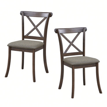 Modern Fabric Upholstered X Back Dining Chairs Set Of 2, Rubber Wood Farmhouse Style Kitchen Side Chairs In Oak Finish