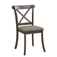 Modern Fabric Upholstered X Back Dining Chairs Set Of 2, Rubber Wood Farmhouse Style Kitchen Side Chairs In Oak Finish