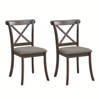 Modern Fabric Upholstered X Back Dining Chairs Set Of 2, Rubber Wood Farmhouse Style Kitchen Side Chairs In Oak Finish