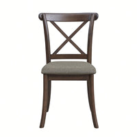 Modern Fabric Upholstered X Back Dining Chairs Set Of 2, Rubber Wood Farmhouse Style Kitchen Side Chairs In Oak Finish