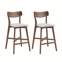 Modern Upholstered Kitchen Island Bar Chairs Set Of 2 With Backrest And Footrest For Pub Living Room And Restaurant Black Wooden Frame