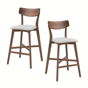 Modern Upholstered Kitchen Island Bar Chairs Set Of 2 With Backrest And Footrest For Pub Living Room And Restaurant Black Wooden Frame