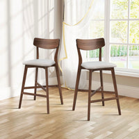 Modern Upholstered Kitchen Island Bar Chairs Set Of 2 With Backrest And Footrest For Pub Living Room And Restaurant Black Wooden Frame