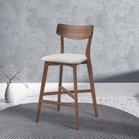 Modern Upholstered Kitchen Island Bar Chairs Set Of 2 With Backrest And Footrest For Pub Living Room And Restaurant Black Wooden Frame