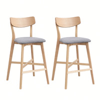 Modern Upholstered Kitchen Island Bar Chairs Set Of 2 With Backrest And Footrest For Pub Living Room And Restaurant Black Wooden Frame