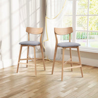 Modern Upholstered Kitchen Island Bar Chairs Set Of 2 With Backrest And Footrest For Pub Living Room And Restaurant Black Wooden Frame