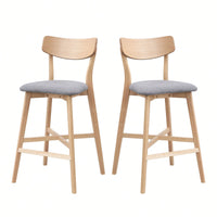 Modern Upholstered Kitchen Island Bar Chairs Set Of 2 With Backrest And Footrest For Pub Living Room And Restaurant Black Wooden Frame