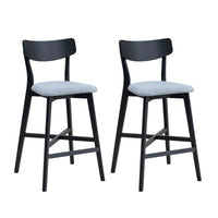 Modern Upholstered Kitchen Island Bar Chairs Set Of 2 With Backrest And Footrest For Pub Living Room And Restaurant Black Wooden Frame
