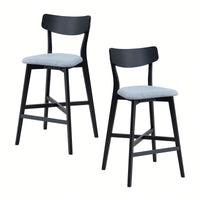 Modern Upholstered Kitchen Island Bar Chairs Set Of 2 With Backrest And Footrest For Pub Living Room And Restaurant Black Wooden Frame