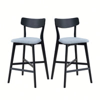 Modern Upholstered Kitchen Island Bar Chairs Set Of 2 With Backrest And Footrest For Pub Living Room And Restaurant Black Wooden Frame
