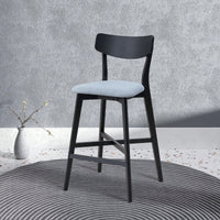 Modern Upholstered Kitchen Island Bar Chairs Set Of 2 With Backrest And Footrest For Pub Living Room And Restaurant Black Wooden Frame