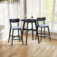 Modern Upholstered Kitchen Island Bar Chairs Set Of 2 With Backrest And Footrest For Pub Living Room And Restaurant Black Wooden Frame