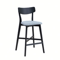 Modern Upholstered Kitchen Island Bar Chairs Set Of 2 With Backrest And Footrest For Pub Living Room And Restaurant Black Wooden Frame