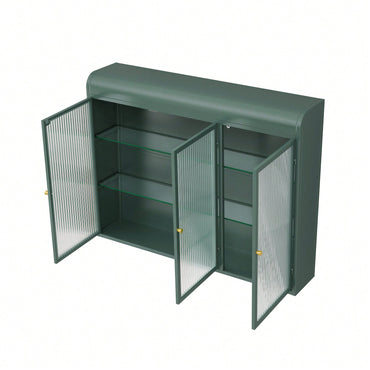 Elegant 3 Door Arched Wall Mounted Glass Cabinets For Kitchen Living Room And Bathroom In White Finish