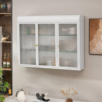 Elegant 3 Door Arched Wall Mounted Glass Cabinets For Kitchen Living Room And Bathroom In White Finish
