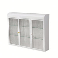 Elegant 3 Door Arched Wall Mounted Glass Cabinets For Kitchen Living Room And Bathroom In White Finish