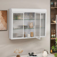 Elegant 3 Door Arched Wall Mounted Glass Cabinets For Kitchen Living Room And Bathroom In White Finish